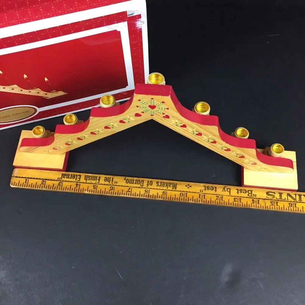 Vintage Christmas Wood Candle Holder Hearts Santa Nordic Tiered NIB Target